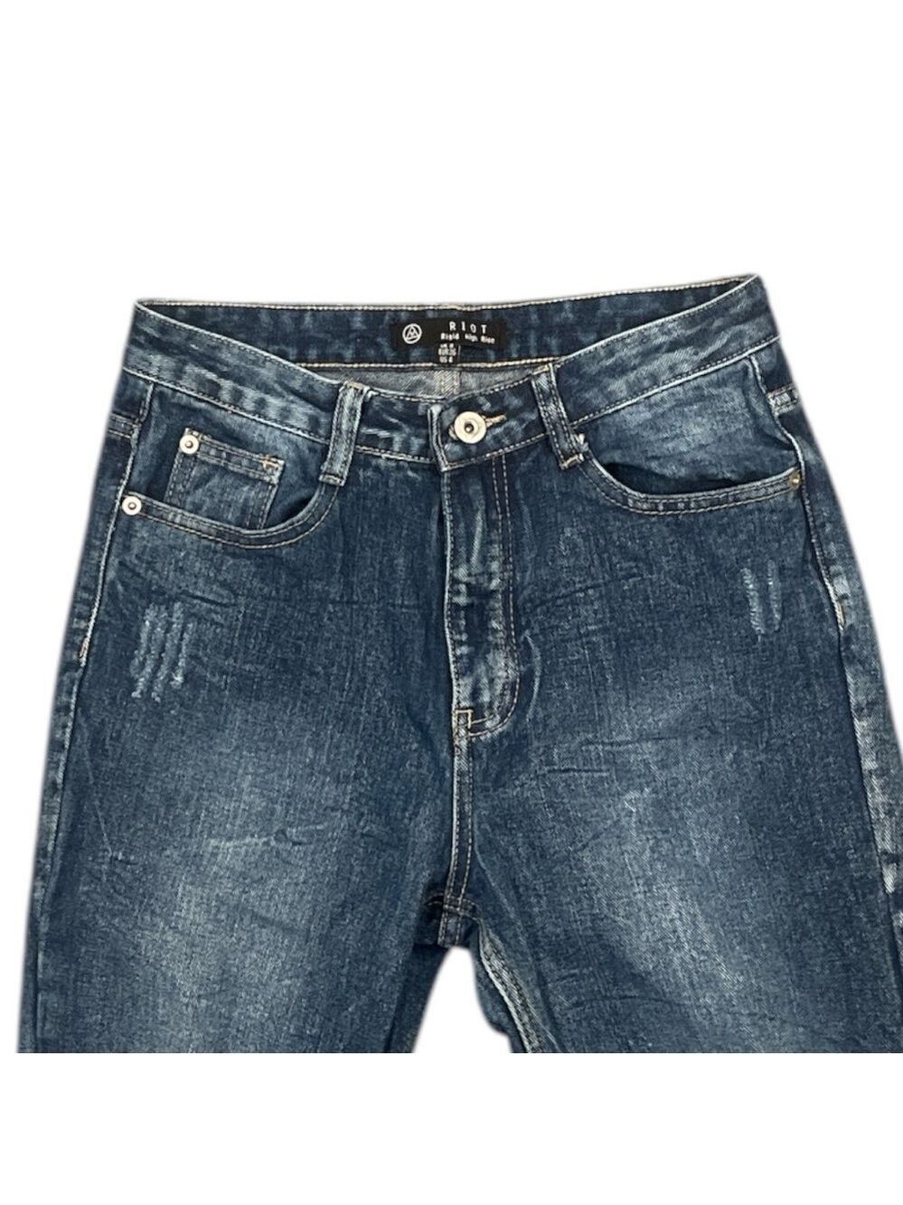 Missguided Riot Rigid High Rise Distressed Skinny Jeans Blue US 4 - Picture 3 of 8